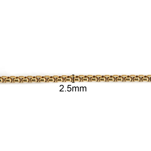 Venetian Box Chain Necklace, 2.5mm, Stainless Steel, Gold Plated, 60.5cm - BEADED CREATIONS
