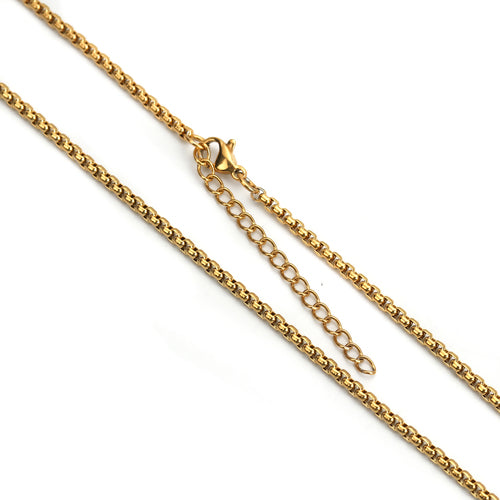 Venetian Box Chain Necklace, 2.5mm, Stainless Steel, Gold Plated, 60.5cm - BEADED CREATIONS