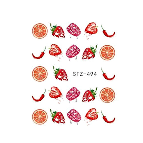 Water Slide Decals, Fruits, Chilies, Red, Orange, Nail Art Sliders - BEADED CREATIONS