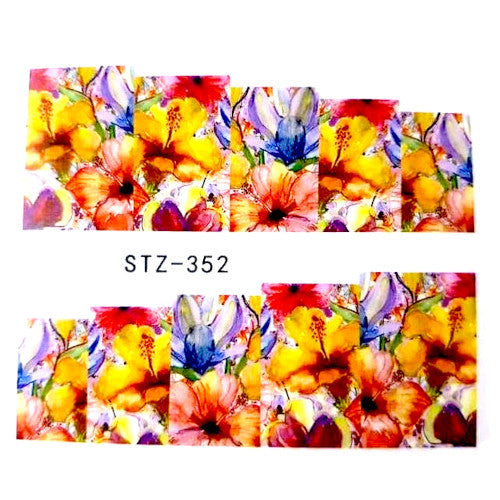 Water Slide Decals, Nail Art Sliders, Flowers, Multicolored, STZ-352 - BEADED CREATIONS