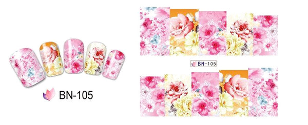 Water Slide Decals, Nail Art, Water Transfer Sliders, Flowers, Pink, Yellow, BN105 - BEADED CREATIONS