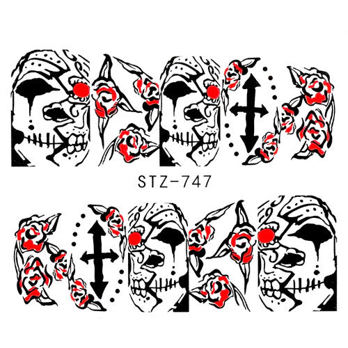 Water Slide Decals, Nail Art, Water Transfer Sliders, Halloween, Black, Red, STZ747 - BEADED CREATIONS