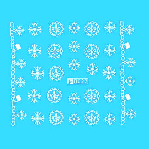 Water Transfer Decals, Crosses, Chain, Locks, Fleur De Lis, White, Nail Art Sliders. B022W - BEADED CREATIONS