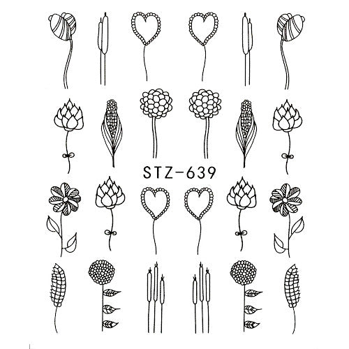 Water Transfer Decals, Doodle Art, Flowers, Hearts, Black, STZ-639 - BEADED CREATIONS