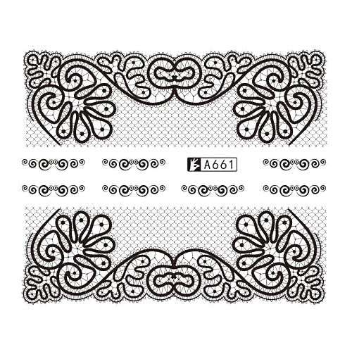 Water Transfer Decals, Fancy, Lace, Black, Nail Art Sliders. A661 - BEADED CREATIONS