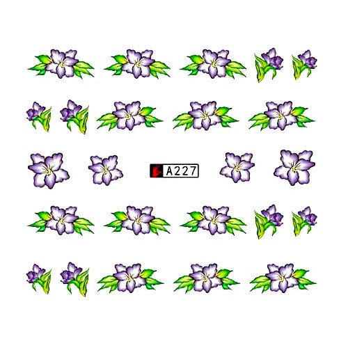 Water Transfer Decals, Floral, Nail Art Sliders, Purple, Green, A227 - BEADED CREATIONS