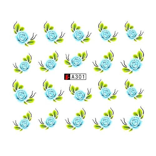 Water Transfer Decals, Flowers, Blue, Green, Nail Art Sliders. A301 - BEADED CREATIONS