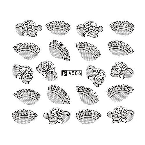 Water Transfer Decals, Flowers, Lace, Black, Nail Art Sliders. A586 - BEADED CREATIONS