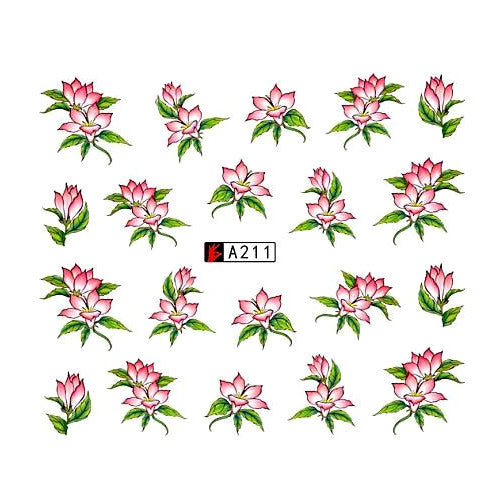 Water Transfer Decals, Flowers, Pink, Green, Nail Art Sliders - BEADED CREATIONS