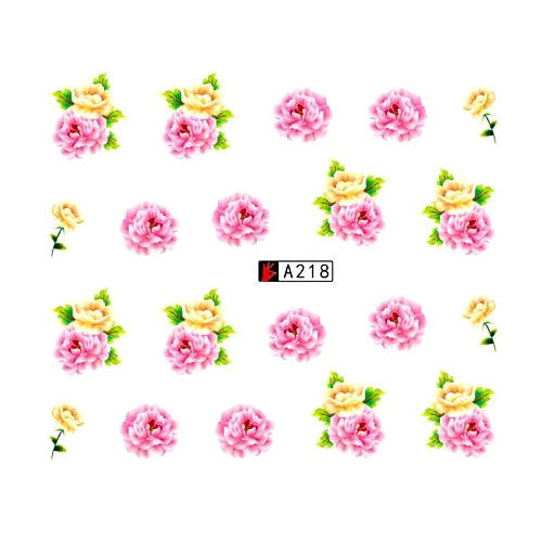 Water Transfer Decals, Flowers, Pink, Yellow, Nail Art Sliders - BEADED CREATIONS