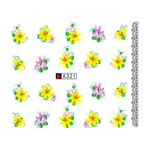 Water Transfer Decals, Flowers, Yellow, Pink, Nail Art Sliders. A321 - BEADED CREATIONS