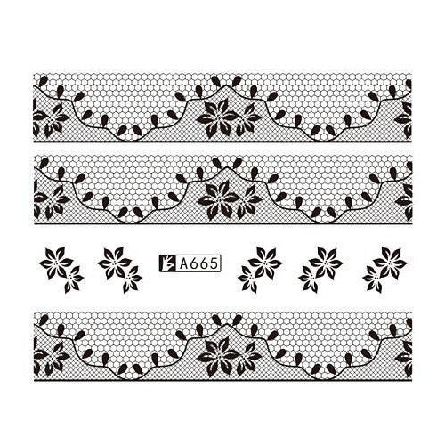 Water Transfer Decals, Lace, Lily Flowers, Black, Nail Art Sliders. A665 - BEADED CREATIONS