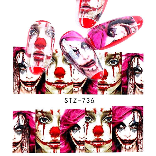 Water Transfer Decals, Nail Art Sliders, Clowns, Halloween, Magenta, STZ736 - BEADED CREATIONS