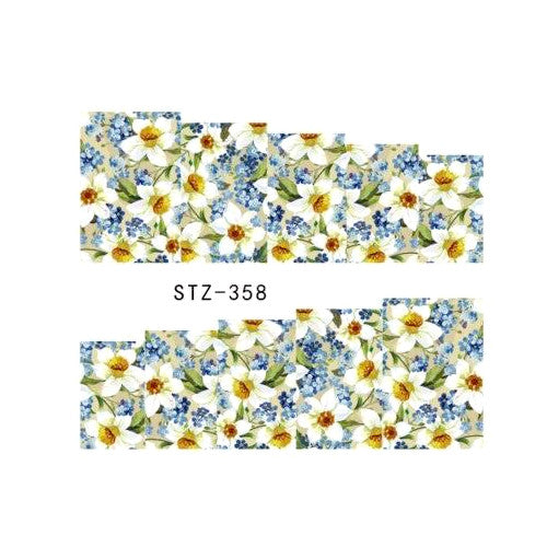 Water Transfer Decals, Nail Art Sliders, Flowers, Blue, White - BEADED CREATIONS