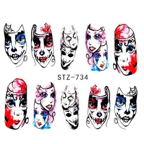 Water Transfer Decals, Nail Art Sliders, Halloween, Black, Red, Blue, STZ734 - BEADED CREATIONS