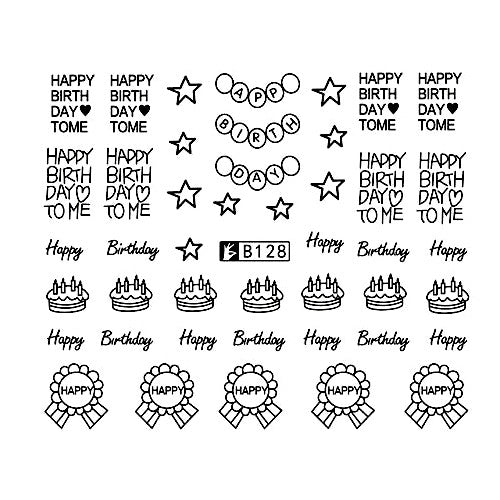 Water Transfer Decals, Nail Art Sliders, Happy Birthday, Black, B128 - BEADED CREATIONS