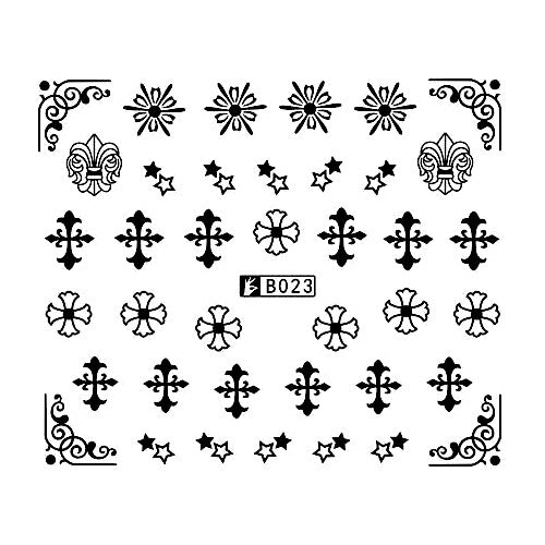 Water Transfer Decals, Nail Art Sliders, Ornate, Crosses, Stars, Black, B023 - BEADED CREATIONS