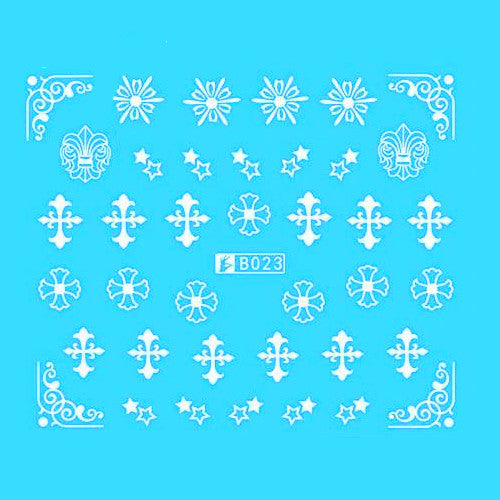 Water Transfer Decals, Nail Art Sliders, Ornate, Crosses, Stars, White, B023W - BEADED CREATIONS