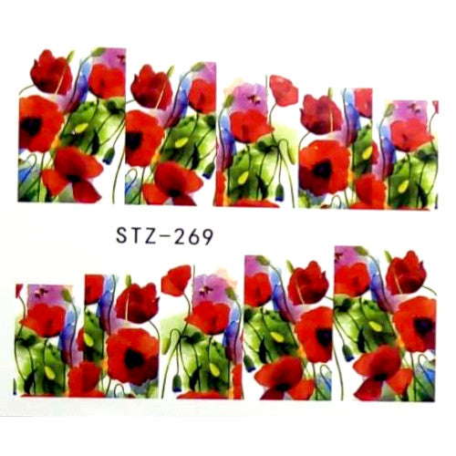 Water Transfer Decals, Nail Art Sliders, Poppy, Flowers, Multicolored - BEADED CREATIONS