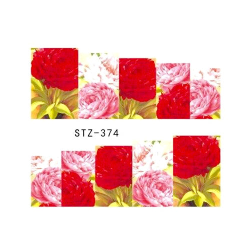 Water Transfer Decals, Nail Art Sliders, Rose Design, Red, Pink, STZ-374 - BEADED CREATIONS