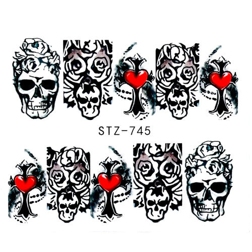 Water Transfer Decals, Nail Art Sliders, Skulls, Black, STZ745 - BEADED CREATIONS