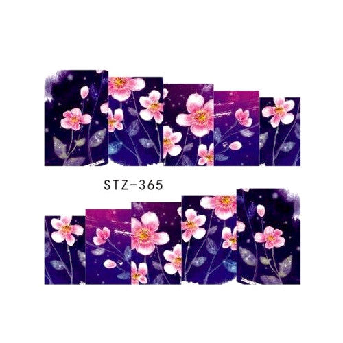 Water Transfer Decals, Nail Art Sliders, Wildflowers, Pink, Purple, STZ-365 - BEADED CREATIONS