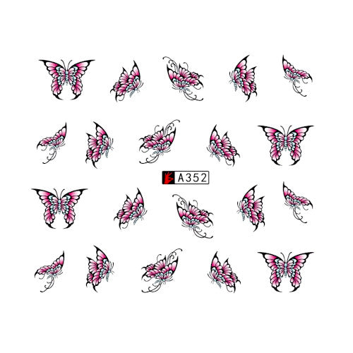 Water Transfer Decals, Nail Art, Butterflies, Pink, Black. A352 - BEADED CREATIONS