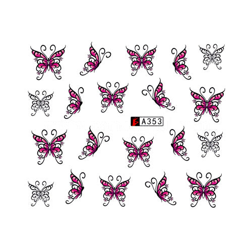 Water Transfer Decals, Nail Art, Butterflies, Pink, Black. A353 - BEADED CREATIONS