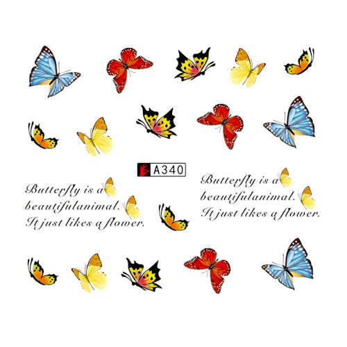 Water Transfer Decals, Nail Art, Butterflies, Script, Yellow, Blue, Red. A340 - BEADED CREATIONS