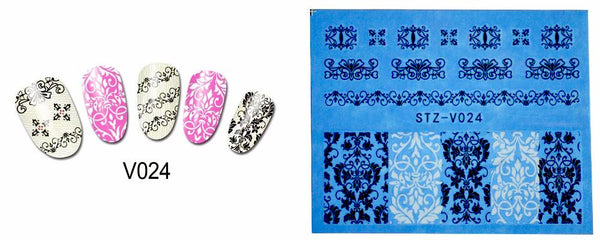 Water Transfer Decals, Nail Art, Floral, Lace Black, White - BEADED CREATIONS