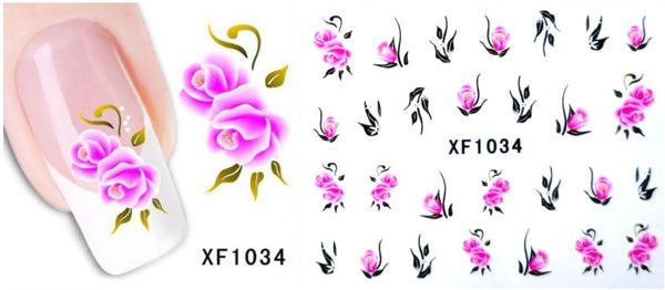 Water Transfer Decals, Nail Art, Flowers, Pink. XF1034 - BEADED CREATIONS