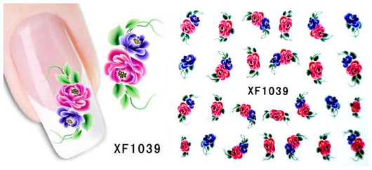 Water Transfer Decals, Nail Art, Flowers, Pink, Purple, Green. XF1039 - BEADED CREATIONS