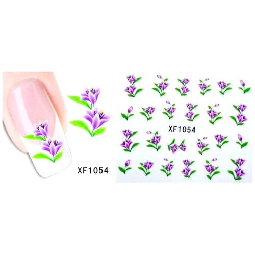 Water Transfer Decals, Nail Art, Flowers, Purple, Green. XF1054 - BEADED CREATIONS