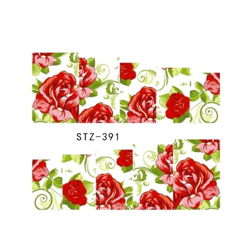 Water Transfer Decals, Nail Art, Flowers, Rose Design, Red, STZ-391 - BEADED CREATIONS