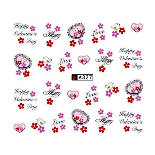 Water Transfer Decals, Nail Art, Hearts, Birds, Flowers, Script, Valentines Day, Love, Pink, Black. A327 - BEADED CREATIONS
