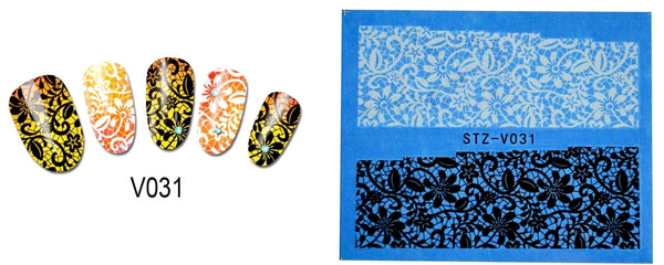 Water Transfer Decals, Nail Art, Leaves, Flowers, Lace, Black, White - BEADED CREATIONS