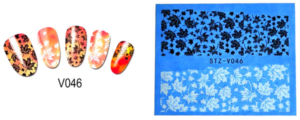 Water Transfer Decals, Nail Art, Oak Tree, Leaves, Black, White - BEADED CREATIONS