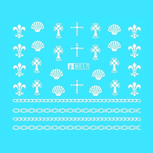 Water Transfer Decals, Shells, Crosses, Chain, Fleur De Lis, White, Nail Art Sliders. B017W - BEADED CREATIONS