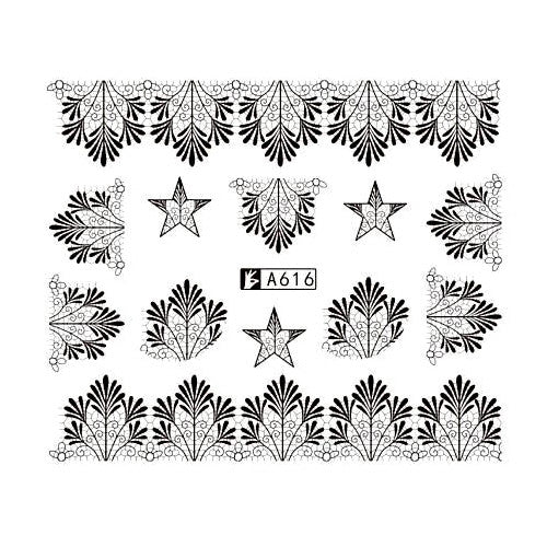 Water Transfer Decals, Stars, Leaves, Black, Nail Art Sliders. A616 - BEADED CREATIONS