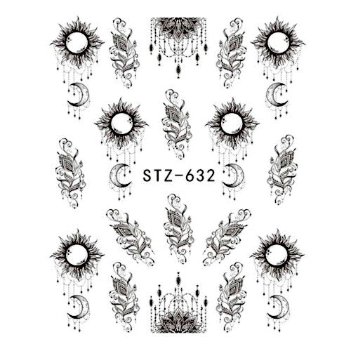 Water Transfer Decals, Tribal, Sun, Moon, Black, STZ-632 - BEADED CREATIONS