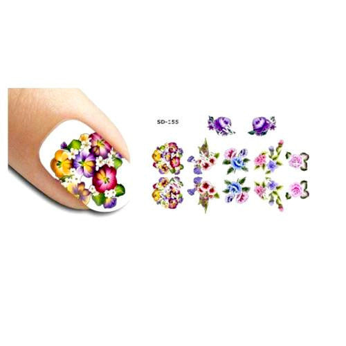 Water Transfer Max Sliders, Nail Art Decals, Flowers, Multicolored. SD155 - BEADED CREATIONS
