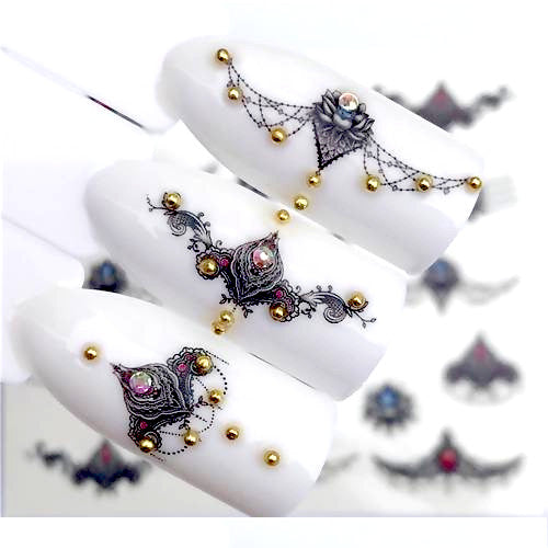 Water Transfer Sliders, Nail Art Decals, Boho, Lace, Black, 30888 - BEADED CREATIONS