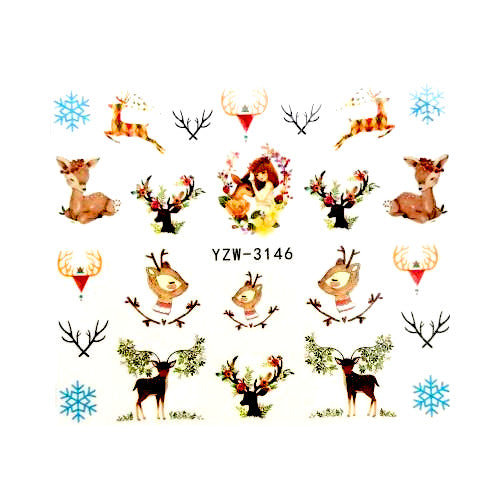 Water Transfer Sliders, Nail Art Decals, Christmas Theme, Snowflakes, Reindeer, Multicolored, 3146 - BEADED CREATIONS