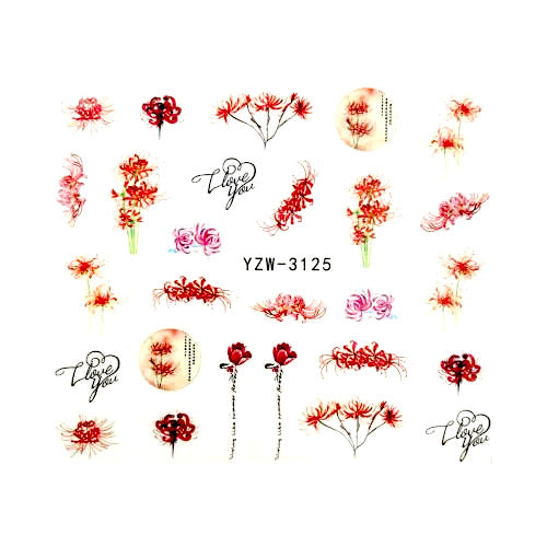 Water Transfer Sliders, Nail Art Decals, Floral, Script, Red, 3125 - BEADED CREATIONS