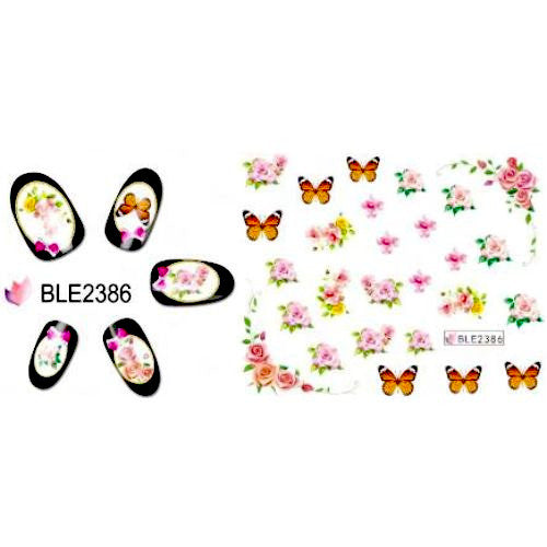 Water Transfer Sliders, Nail Art Decals, Flowers, Butterflies, Multicolored. BLE2386 - BEADED CREATIONS