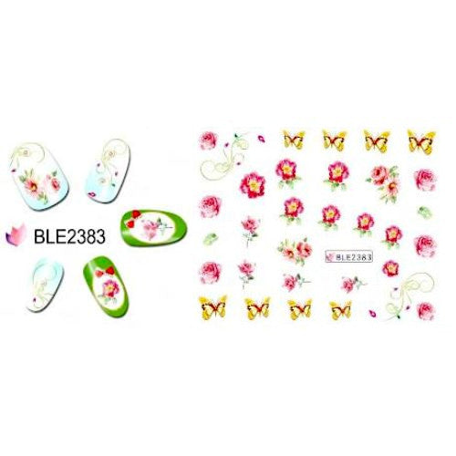 Water Transfer Sliders, Nail Art Decals, Flowers, Butterflies, Yellow, Pink. BLE2383 - BEADED CREATIONS