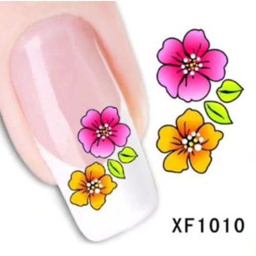 Water Transfer, Nail Art Decals, Flowers, Multicolored. XF1010 - BEADED CREATIONS