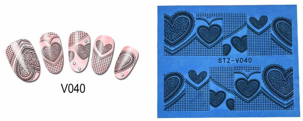 Water Transfer, Nail Art, Black, Hearts, Decals. V040 - BEADED CREATIONS