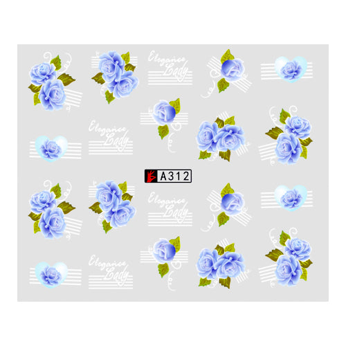 Water Transfer, Nail Art, Blue, Flowers, Decals – A312 - BEADED CREATIONS