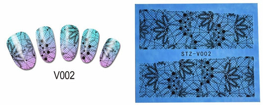 Water Transfers, Nail Art, Decals, Abstract, Lace, Black, V002 - BEADED CREATIONS